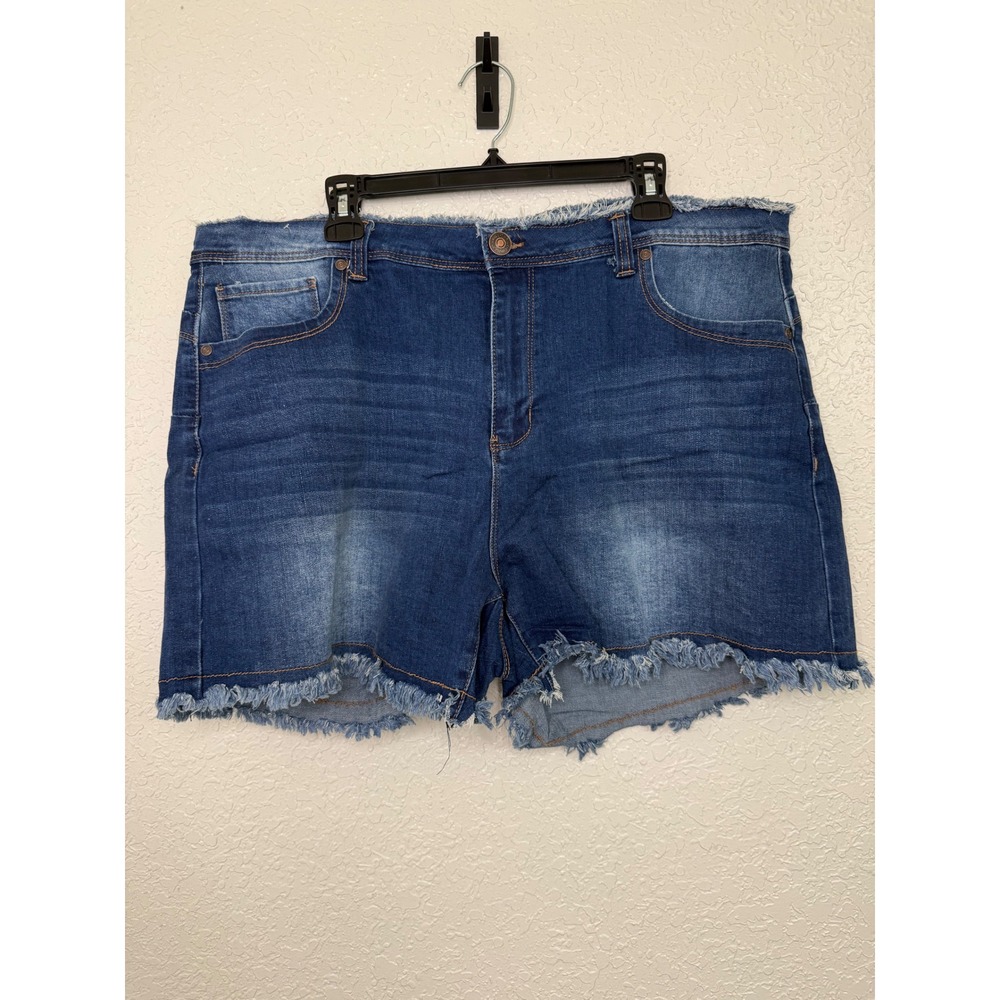 Thrill Jeans Womens Plus Size 20 Blue Denim Frayed Hem Cut Off Shorts High Rise